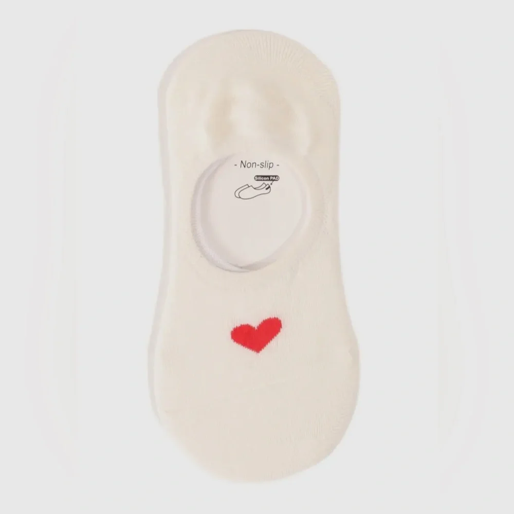 Dani Lovey Heart Invisible Non Slip White Socks